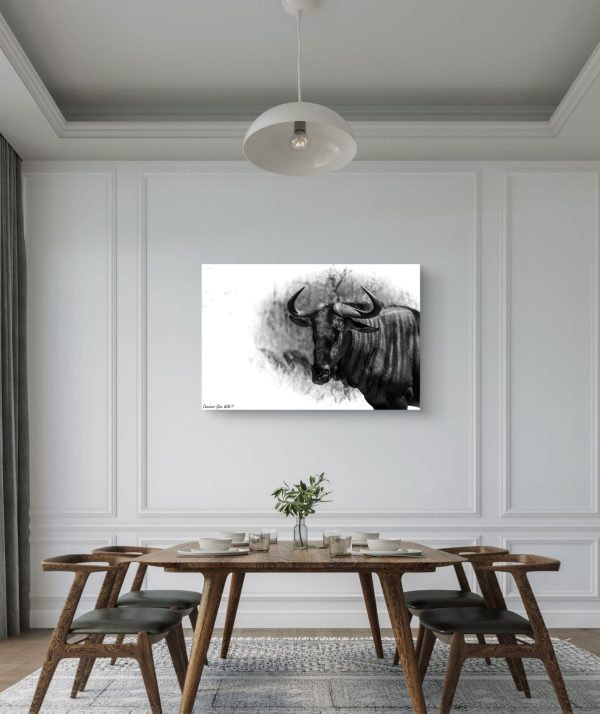 Blue Wildebeest in Monochrome Stare Canvas Spirit of the Savannah